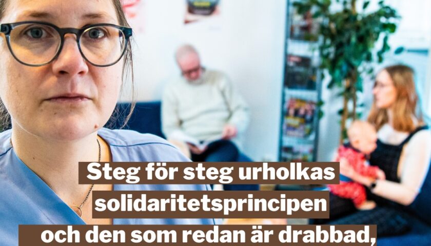 Jessica Eek i vårdkläder och ett citat 